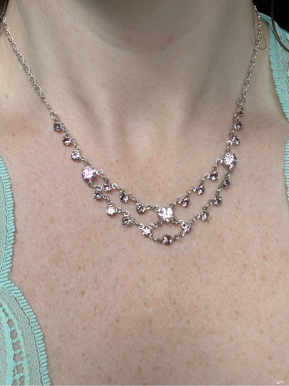 Vintage Avon Pink Rhinestone Necklace Honor Society